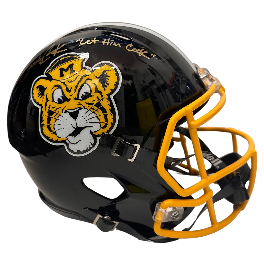 Brady Cook Missouri Tigers Autographed Full Size Sailor Tiger Speed Rep Helmet w/ "Let Him Cook" Inscription - JSA COA