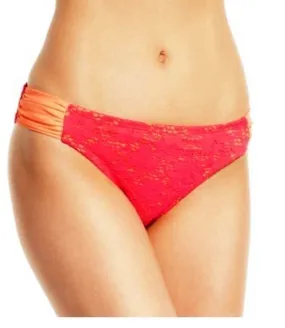 California Waves Junior's Crochet Lace Side-tab Bottom, Coral, S